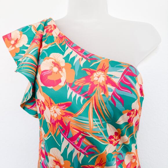 NWT Maree Maree One Shoulder Floral Print Ruffle Swimsuit US 6 Tropical Resort - Picture 2 of 7